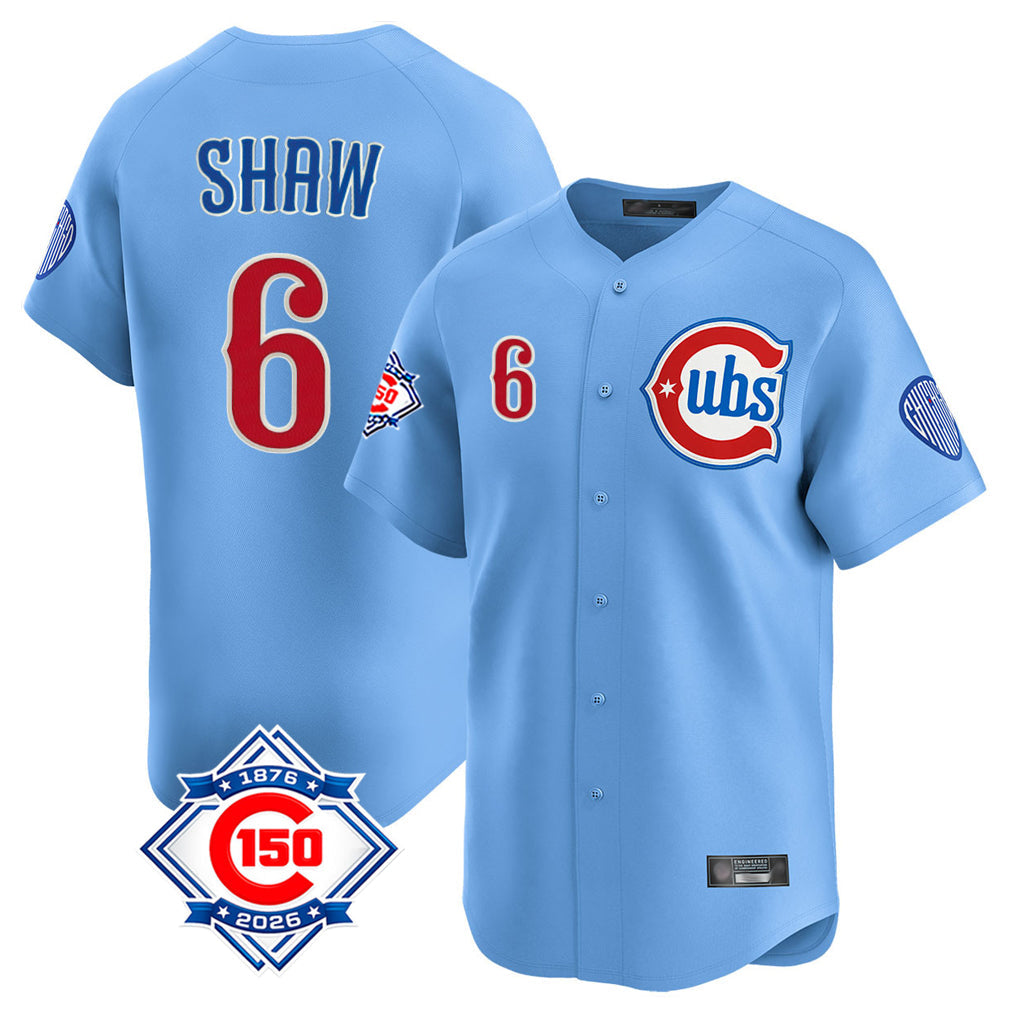 Trusc C.Cubs #6 Matt Shaw Player Light Blue 150th Anniversary Limited Home Stitched Jerseys
