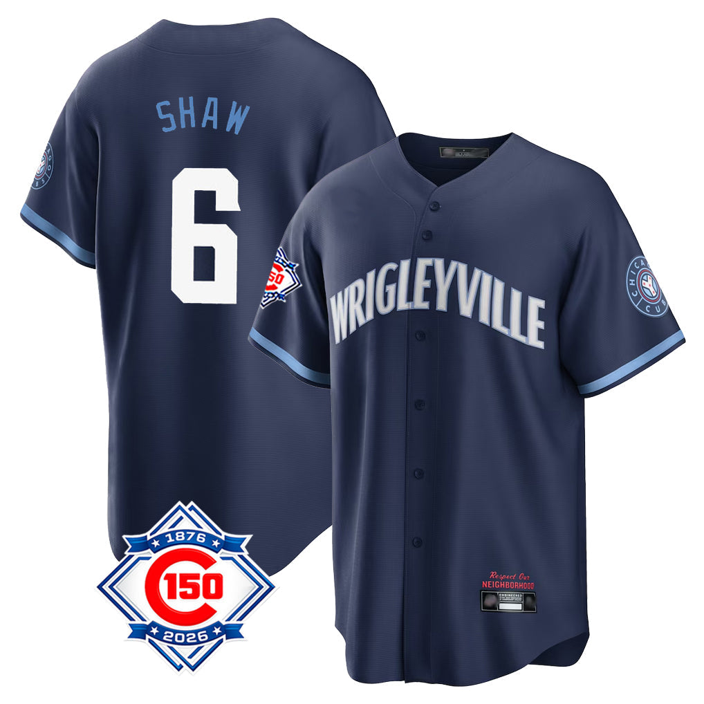 Trusc C.Cubs #6 Matt Shaw Player Navy 150th Anniversary City Connect Home Game Stitched Jerseys