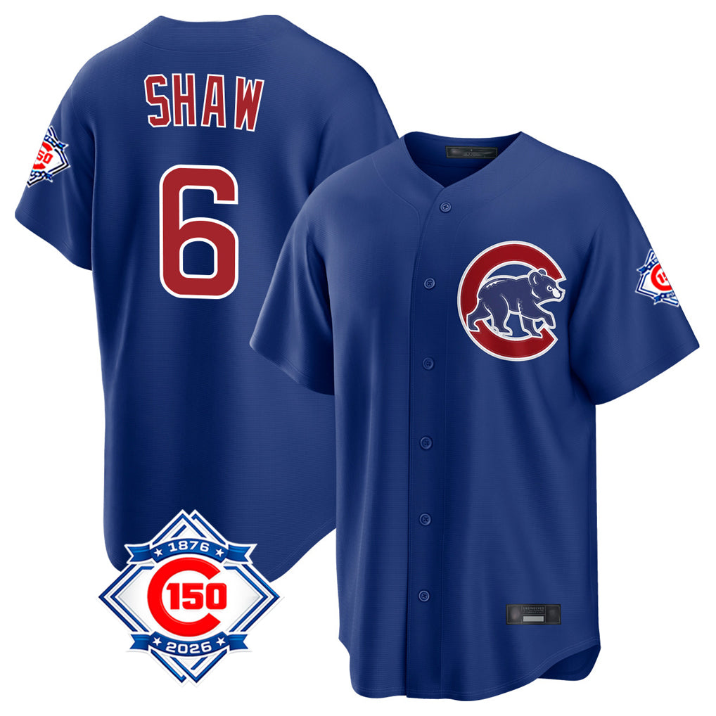 Trusc C.Cubs #6 Matt Shaw Player Royal 150th Anniversary Home Game Stitched Jerseys