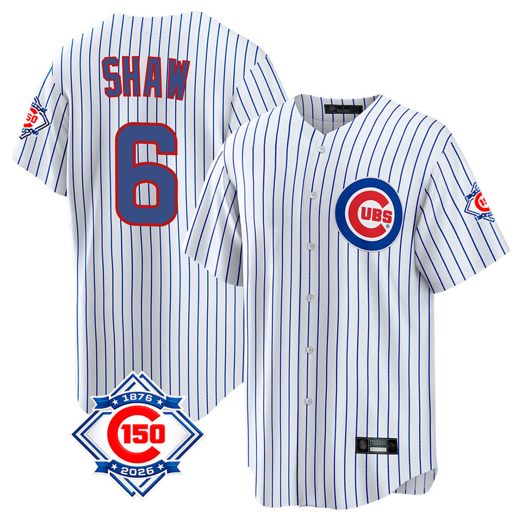 Trusc C.Cubs #6 Matt Shaw Player White 150th Anniversary Home Game Stitched Jerseys