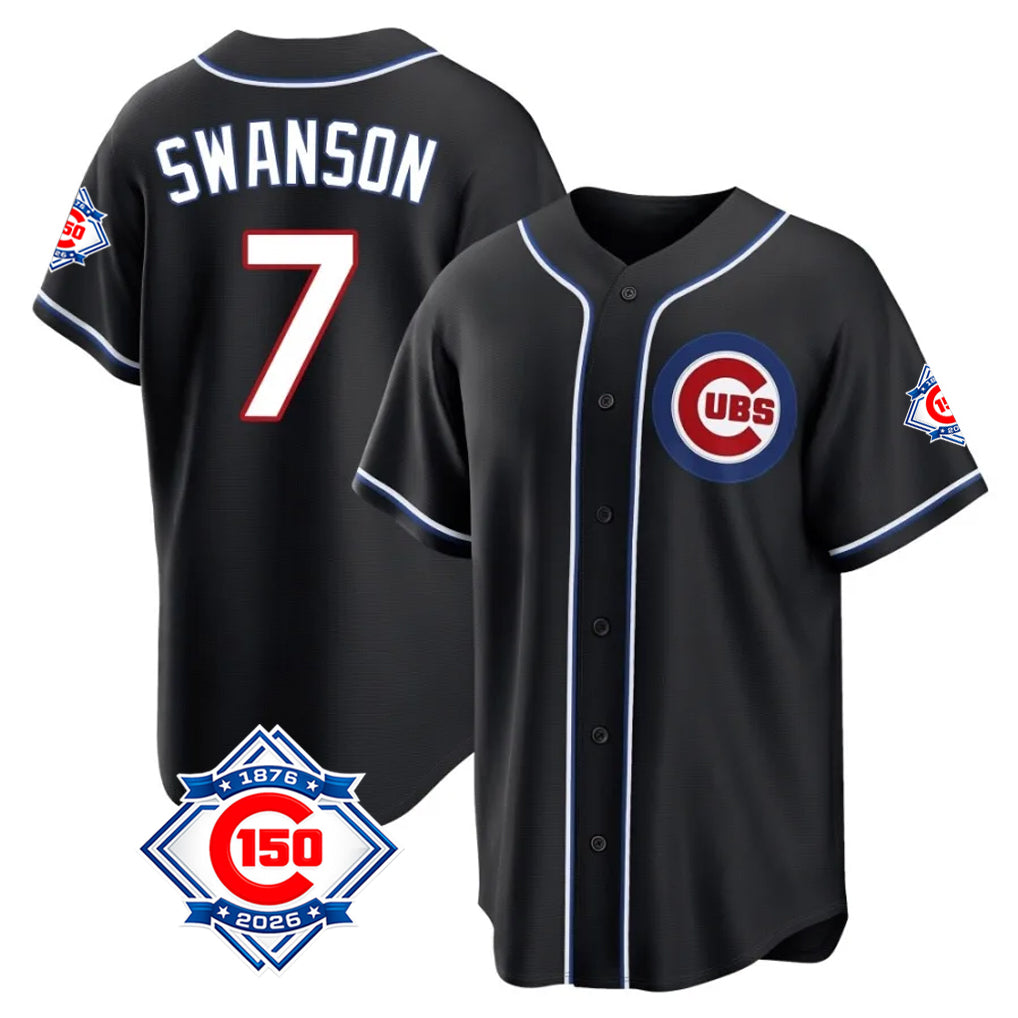 Trusc C.Cubs #7 Dansby Swanson Player Black Fashion Out 150th Anniversary Game Stitched Jerseys