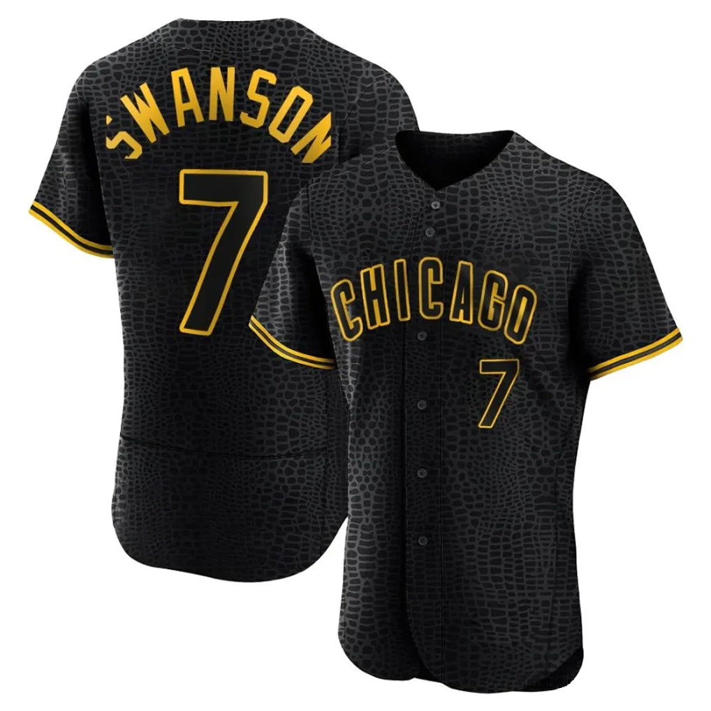 Trusc C.Cubs #7 Dansby Swanson Player Black Snake Skin City Limited Elite Home Game Stitched Jerseys
