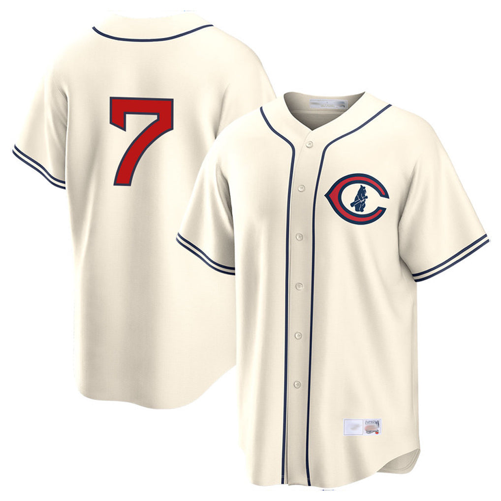 Trusc C.Cubs #7 Dansby Swanson Player Cream Field of Dreams Home Game Stitched Jerseys