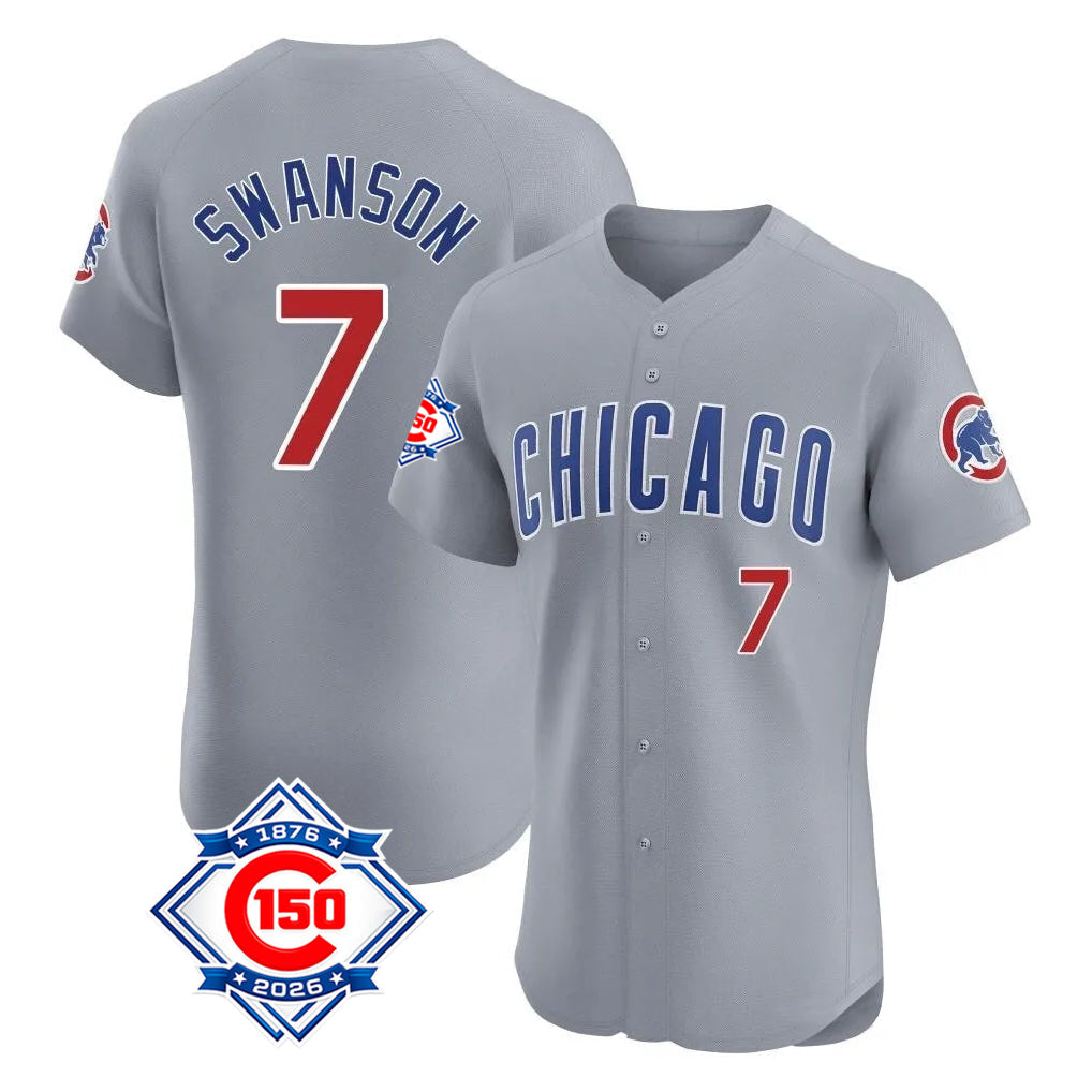 Trusc C.Cubs #7 Dansby Swanson Player Gray Road 150th Anniversary Limited Elite Home Stitched Jerseys
