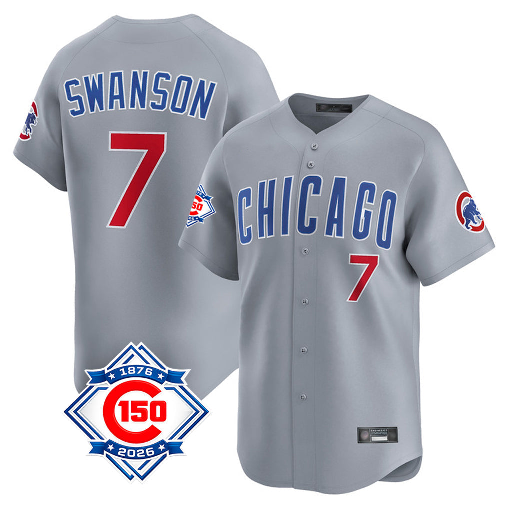 Trusc C.Cubs #7 Dansby Swanson Player Gray Road 150th Anniversary Limited Home Stitched Jerseys