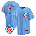 Trusc C.Cubs #7 Dansby Swanson Player Light Blue 150th Anniversary Home Game Stitched Jerseys