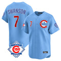 Trusc C.Cubs #7 Dansby Swanson Player Light Blue 150th Anniversary Limited Home Stitched Jerseys