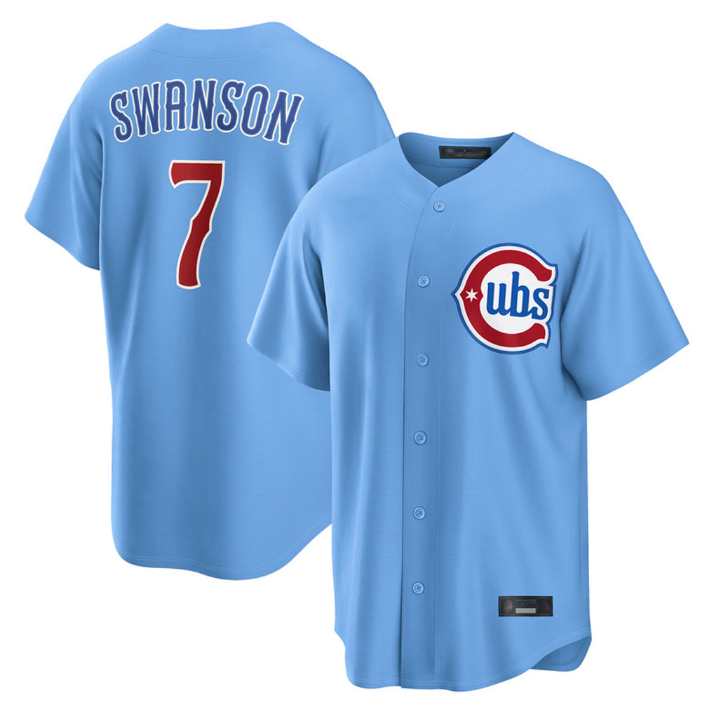 Trusc C.Cubs #7 Dansby Swanson Player Light Blue Home Game Stitched Jerseys