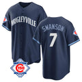 Trusc C.Cubs #7 Dansby Swanson Player Navy 150th Anniversary City Connect Home Game Stitched Jerseys