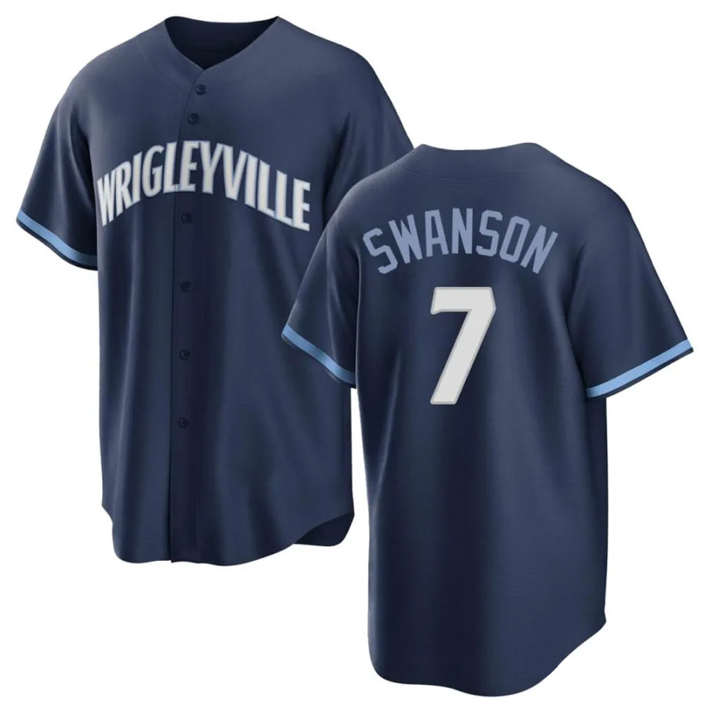 Trusc C.Cubs #7 Dansby Swanson Player Navy City Connect Home Game Stitched Jerseys
