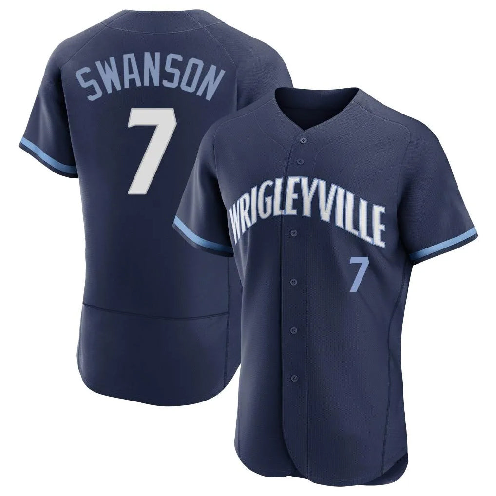 Trusc C.Cubs #7 Dansby Swanson Player Navy City Connect Limited Elite Home Stitched Jerseys