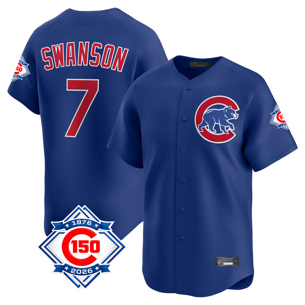 Trusc C.Cubs #7 Dansby Swanson Player Royal 150th Anniversary Limited Home Stitched Jerseys