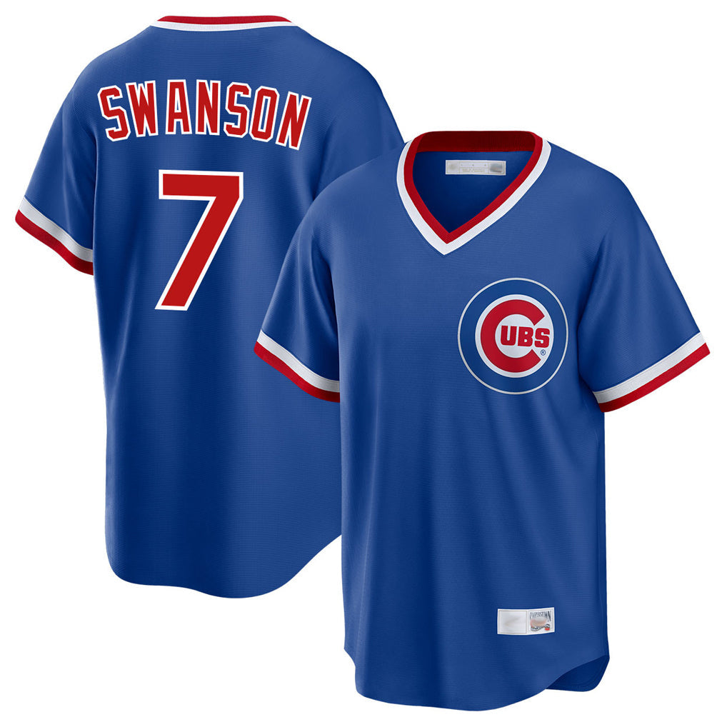 Trusc C.Cubs #7 Dansby Swanson Player Royal T-shirt Cooperstown Collection Limited Stitched Jerseys