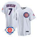 Trusc C.Cubs #7 Dansby Swanson Player White 150th Anniversary Game Home Stitched Jerseys