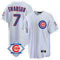 Trusc C.Cubs #7 Dansby Swanson Player White 150th Anniversary Home Game Stitched Jerseys