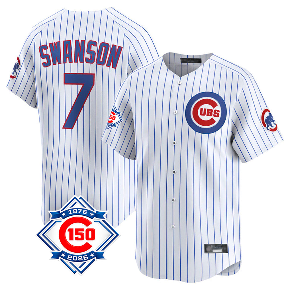 Trusc C.Cubs #7 Dansby Swanson Player White 150th Anniversary Limited Home Game Stitched Jerseys