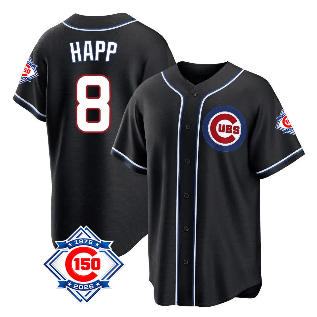 Trusc C.Cubs #8 Ian Happ Player Black Fashion Out 150th Anniversary Game Stitched Jerseys