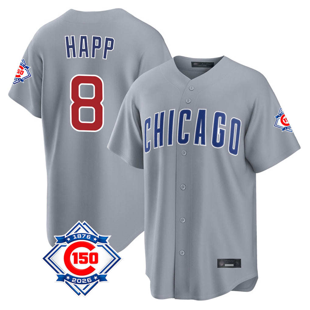 Trusc C.Cubs #8 Ian Happ Player Gray Home Game Stitched Jerseys