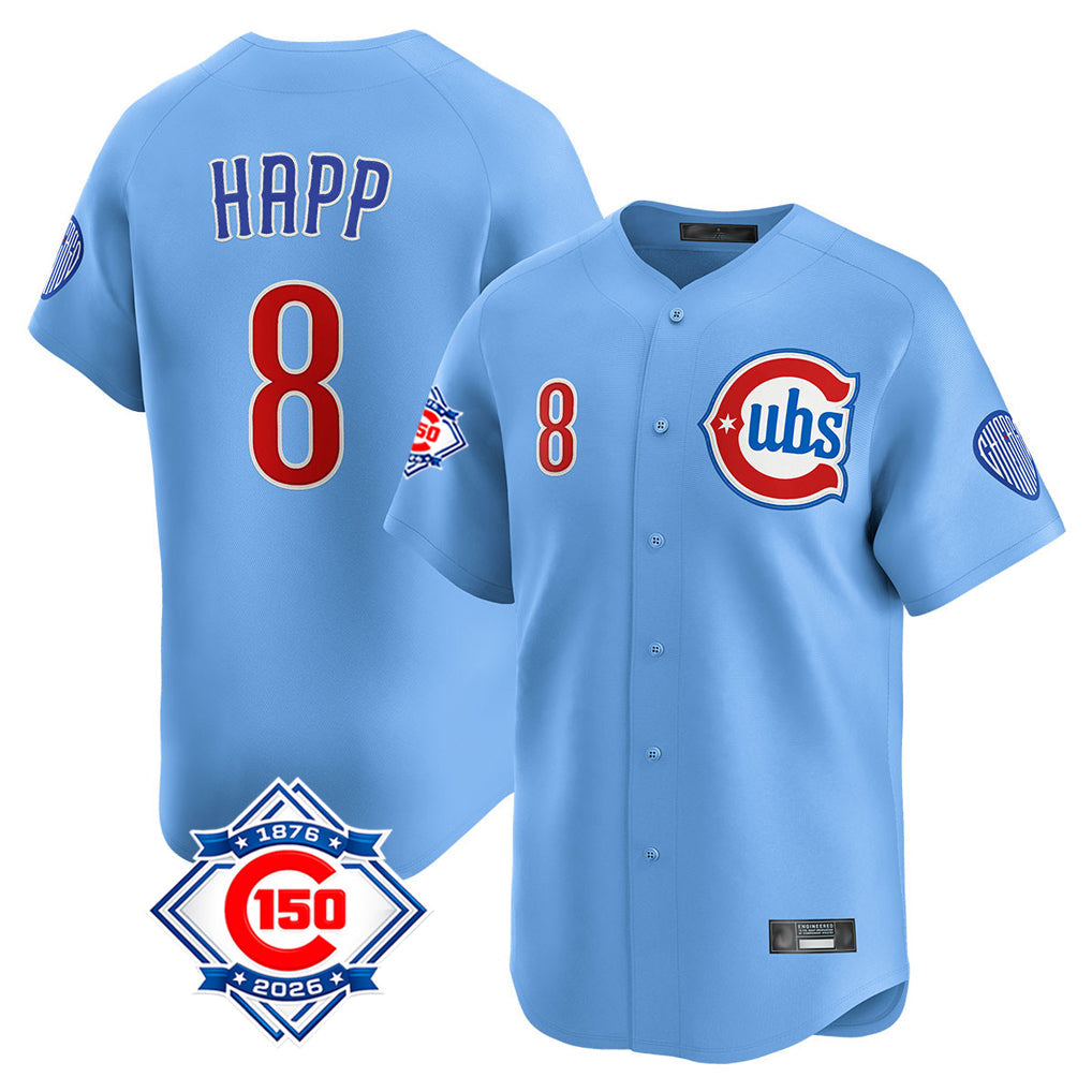 Trusc C.Cubs #8 Ian Happ Player Light Blue 150th Anniversary Limited Home Stitched Jerseys