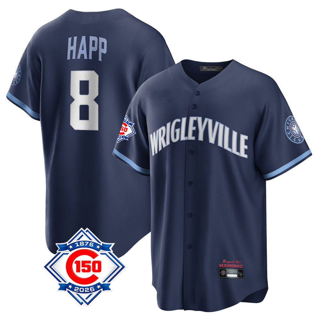 Trusc C.Cubs #8 Ian Happ Player Navy 150th Anniversary City Connect Home Game Stitched Jerseys
