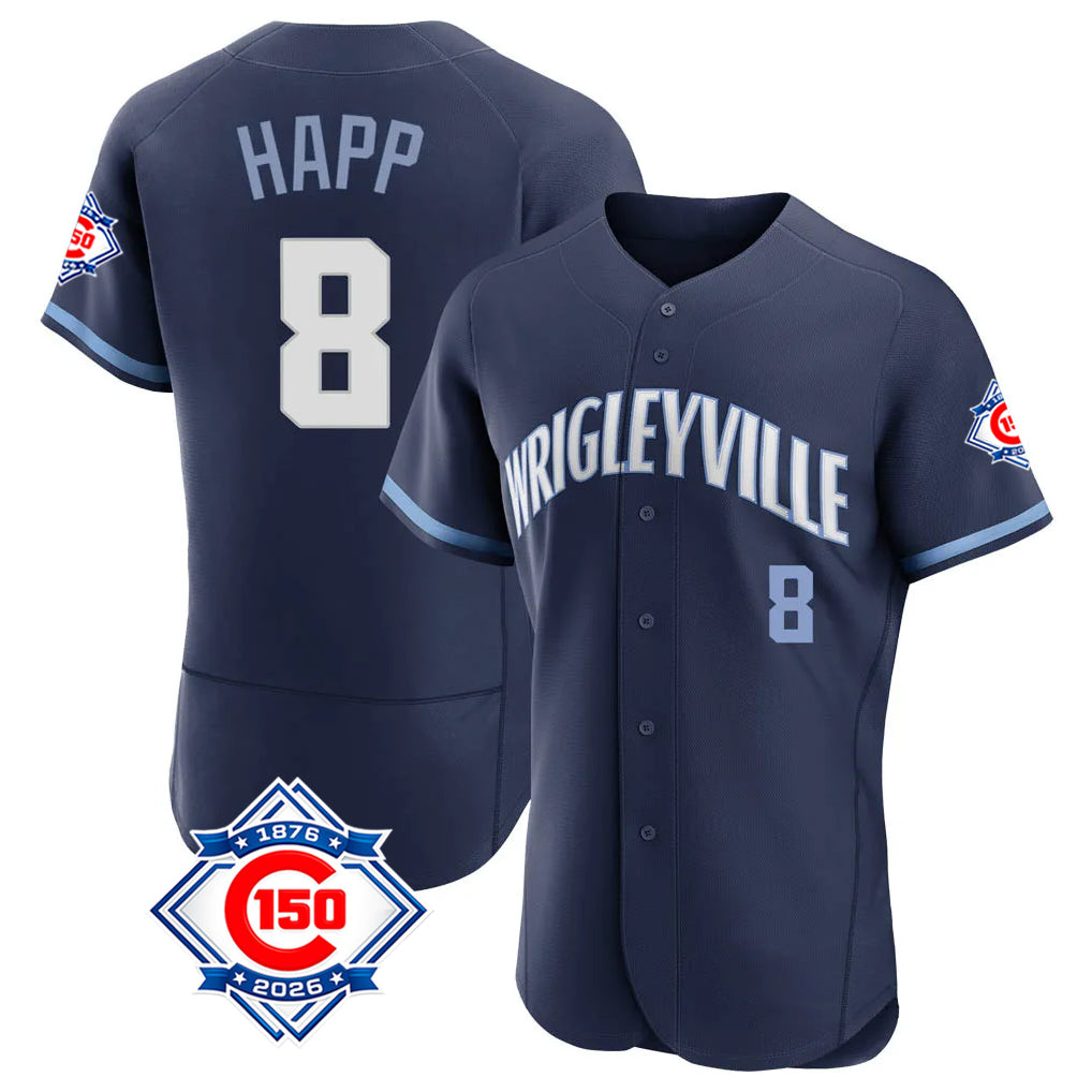 Trusc C.Cubs #8 Ian Happ Player Navy City Connect 150th Anniversary Limited Elite Home Stitched Jerseys