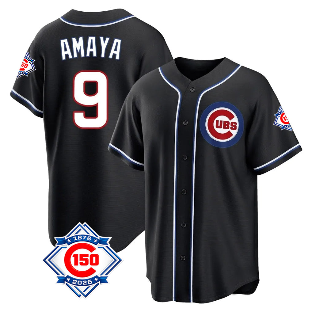 Trusc C.Cubs #9 Miguel Amaya Player Black Fashion Out 150th Anniversary Game Stitched Jerseys