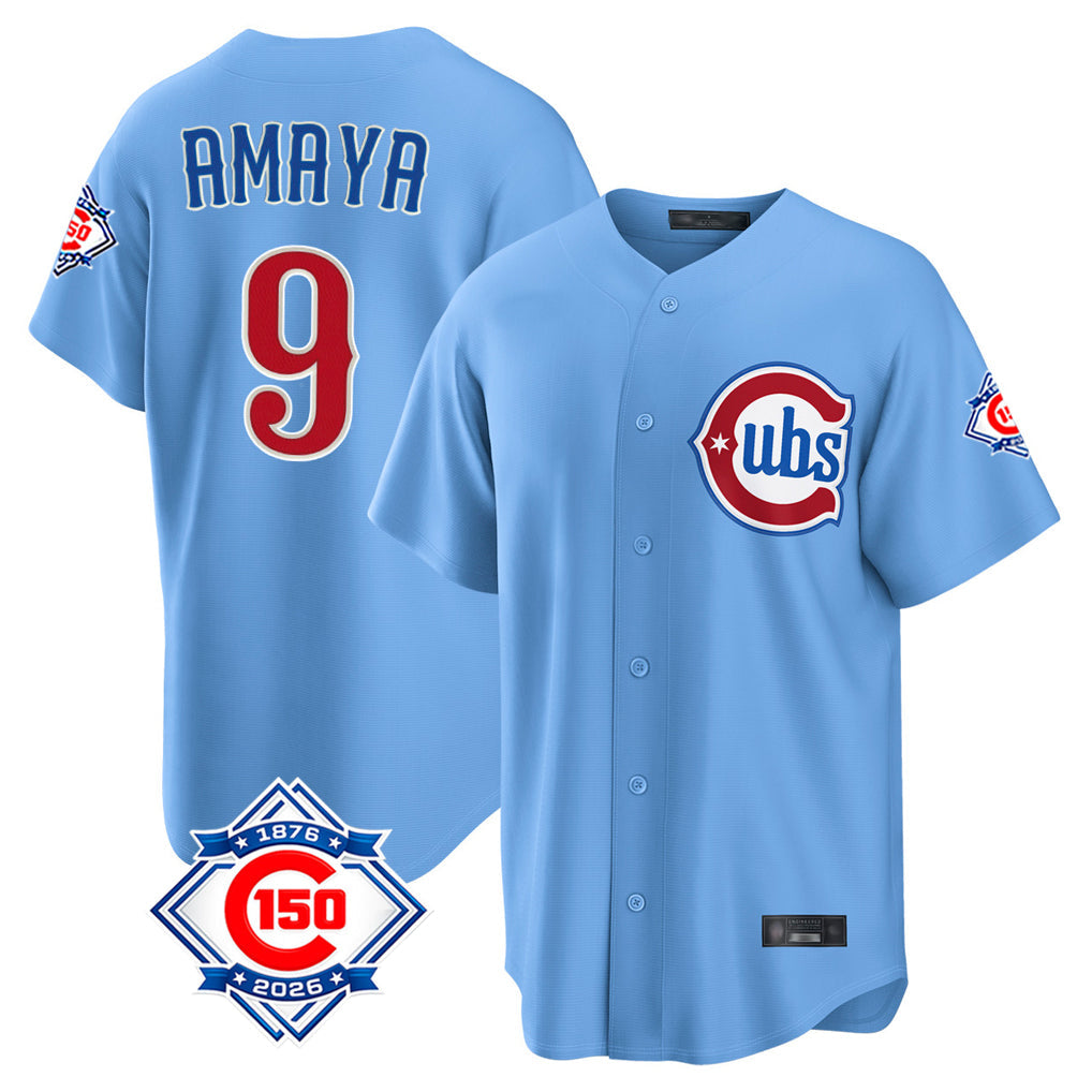 Trusc C.Cubs #9 Miguel Amaya Player Light Blue 150th Anniversary Home Game Stitched Jerseys