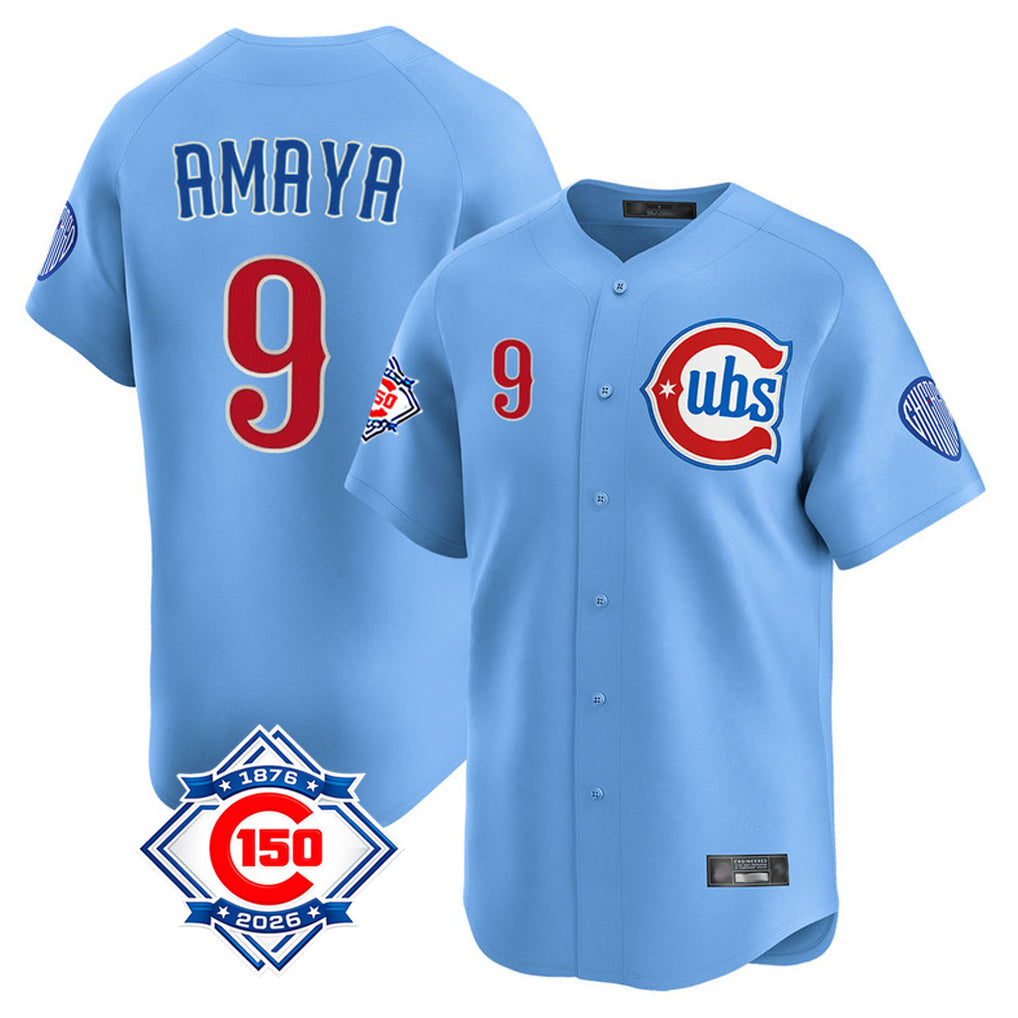 Trusc C.Cubs #9 Miguel Amaya Player Light Blue 150th Anniversary Limited Home Stitched Jerseys