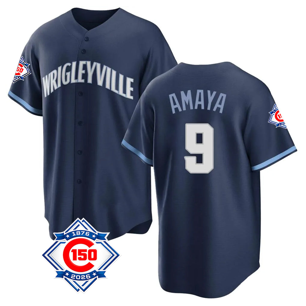 Trusc C.Cubs #9 Miguel Amaya Player Navy 150th Anniversary City Connect Home Game Stitched Jerseys