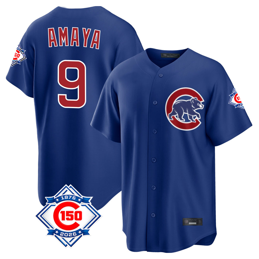 Trusc C.Cubs #9 Miguel Amaya Player Royal 150th Anniversary Home Game Stitched Jerseys