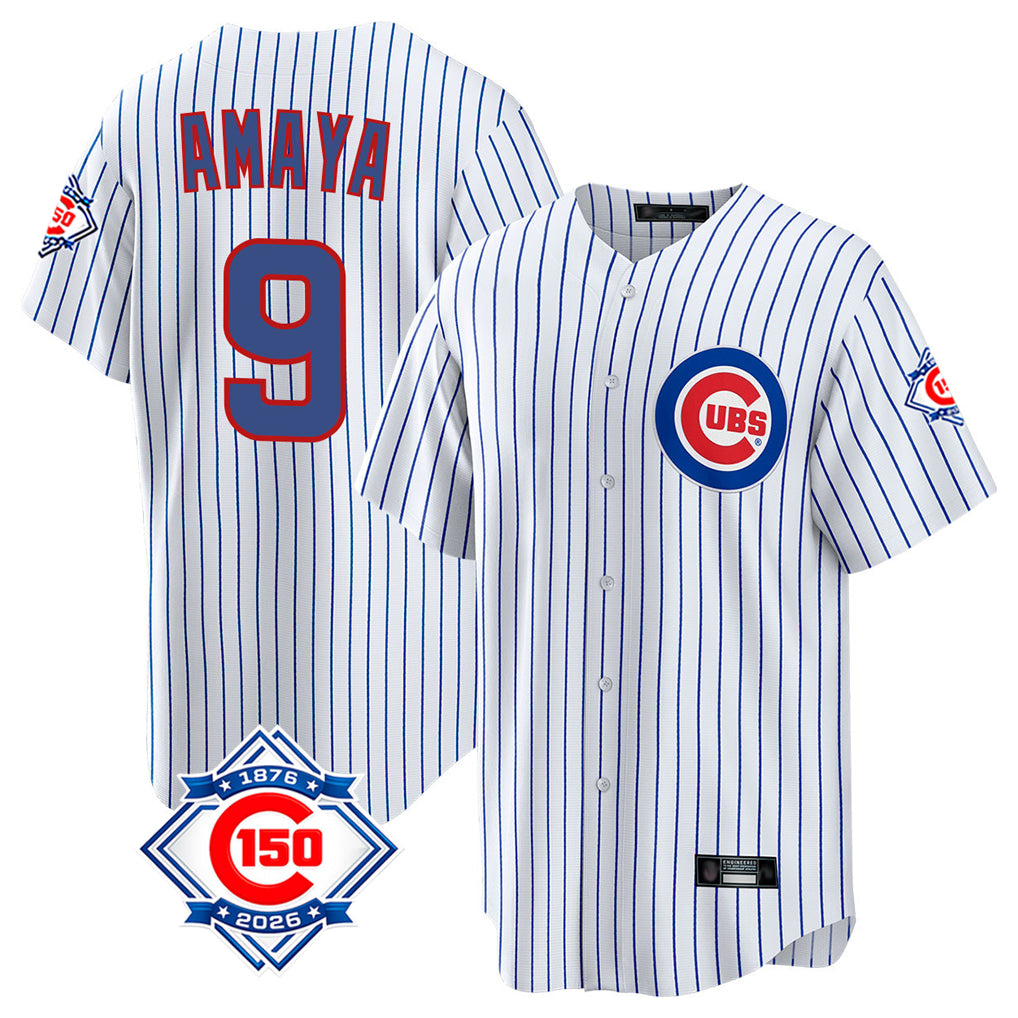 Trusc C.Cubs #9 Miguel Amaya Player White 150th Anniversary Home Game Stitched Jerseys