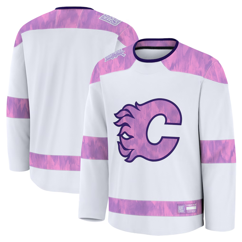 Trusc C.Flames White 2024 Hockey Fights Cancer Practice Jerseys