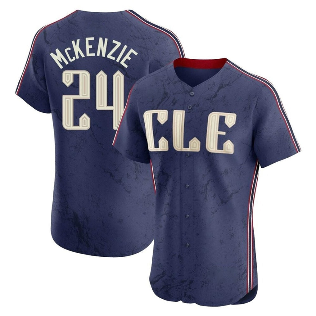 Trusc C.Guardians #24 Triston McKenzie Player Navy City Connect Limited Elite Home Stitched Jerseys