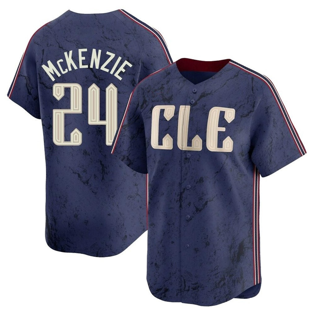 Trusc C.Guardians #24 Triston McKenzie Player Navy City Connect Limited Home Stitched Jerseys