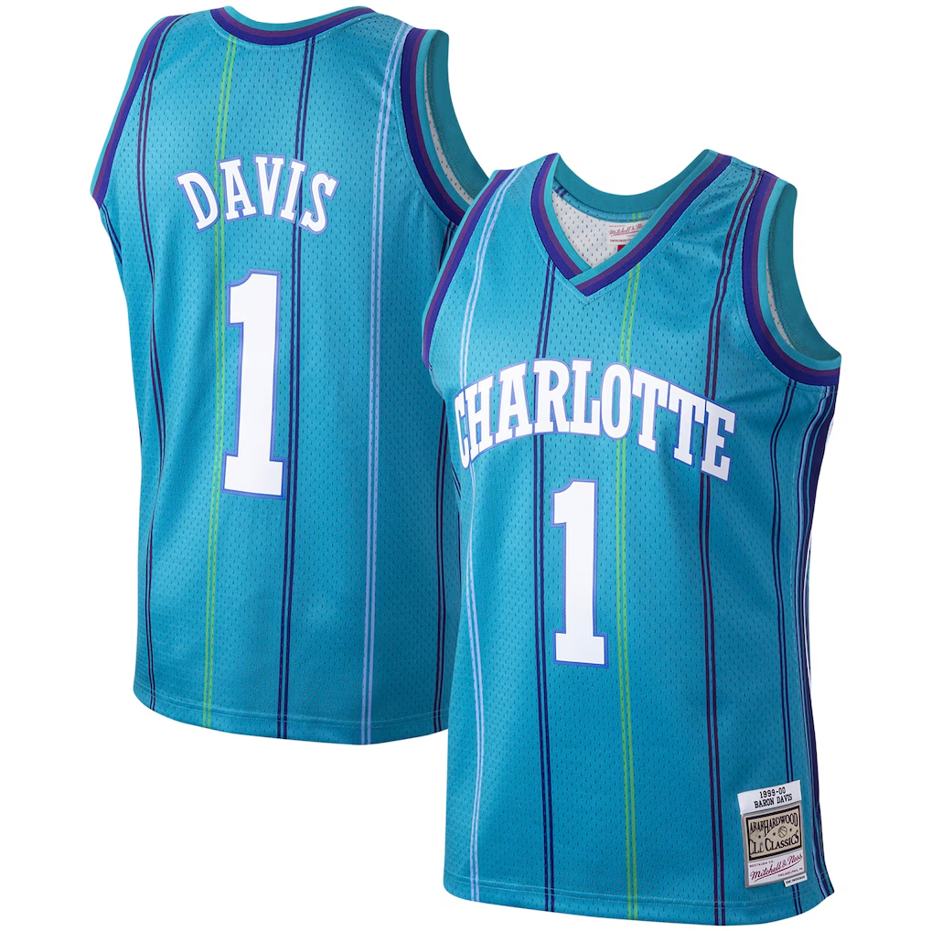Trusc C.Hornets #1 Baron Davis Mitchell & Ness Teal 199900 Hardwood Classics Swingman Jerseys