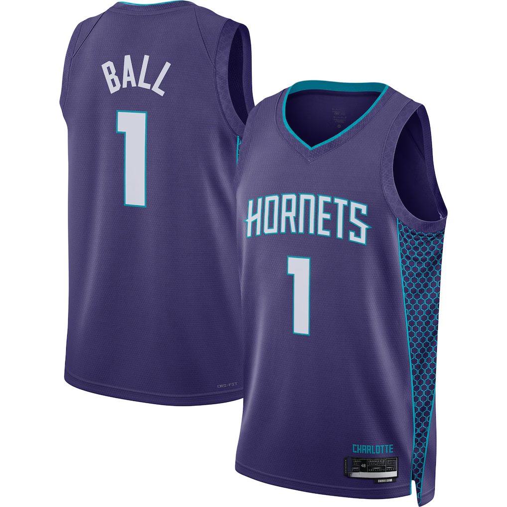 Trusc C.Hornets #1 LaMelo Ball Jordan Brand Purple Swingman Jerseys - Statement Edition