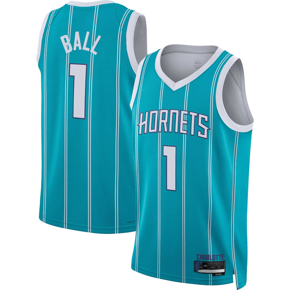 Trusc C.Hornets #1 LaMelo Ball  Teal Swingman Jerseys - Icon Edition