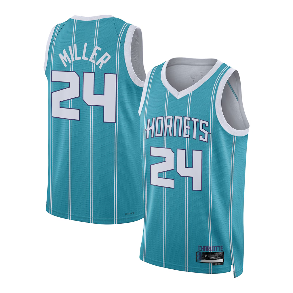 Trusc C.Hornets #24 Brandon Miller Teal Draft Swingman Jerseys - Icon Edition