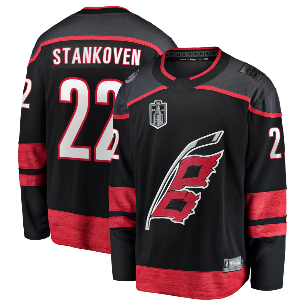 Trusc C.Hurricanes #22 Logan Stankoven Black 2026 Stanley Cup Final Home Breakaway Stitched Jerseys