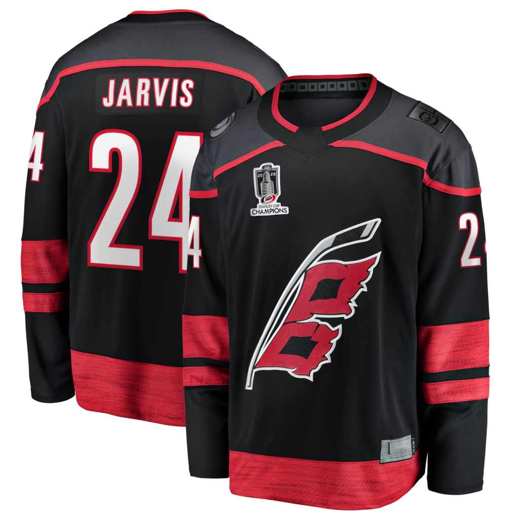 Trusc C.Hurricanes #24 Seth Jarvis Black 2026 Stanley Cup Champions Home Breakaway Stitched Jerseys