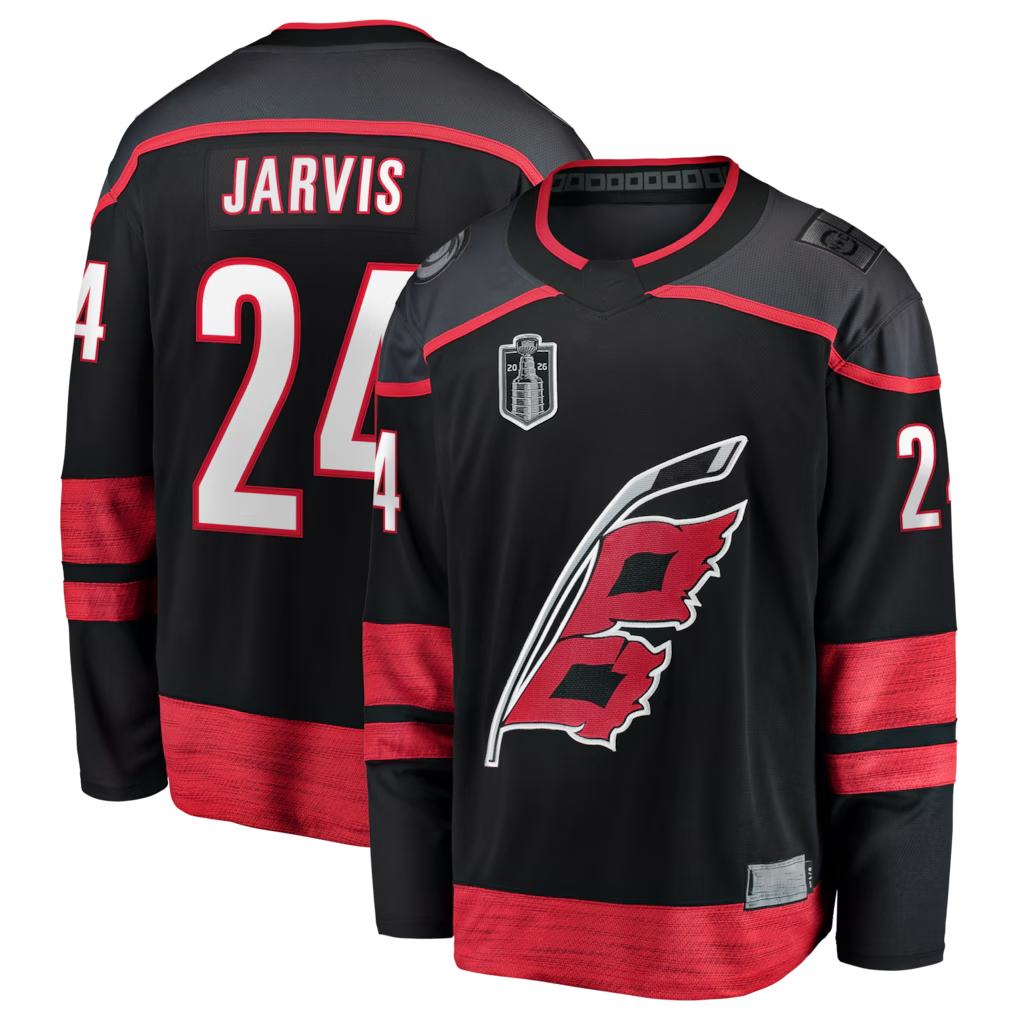 Trusc C.Hurricanes #24 Seth Jarvis Black 2026 Stanley Cup Final Home Breakaway Stitched Jerseys