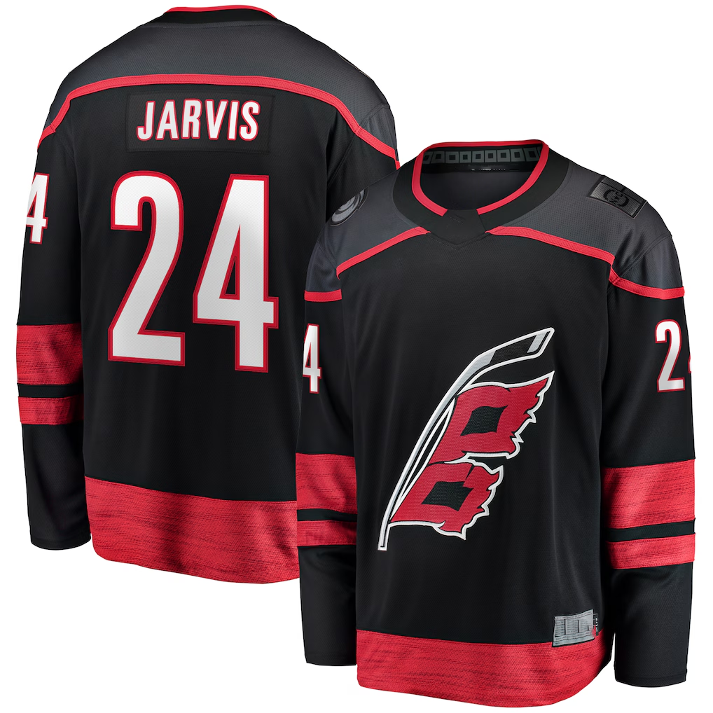 Trusc C.Hurricanes #24 Seth Jarvis Black Home Breakaway Stitched Jerseys