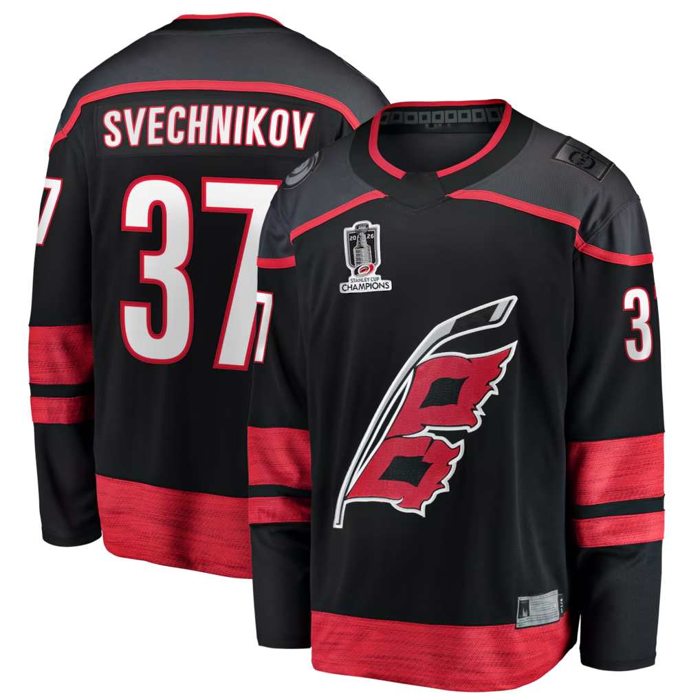 Trusc C.Hurricanes #37 Andrei Svechnikov Black 2026 Stanley Cup Champions Home Breakaway Stitched Jerseys