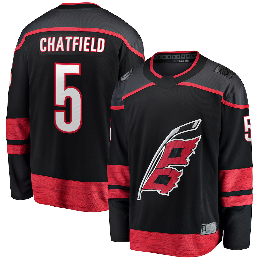 Trusc C.Hurricanes #5 Jalen Chatfield Black Home Premier Breakaway Player Stitched Jerseys