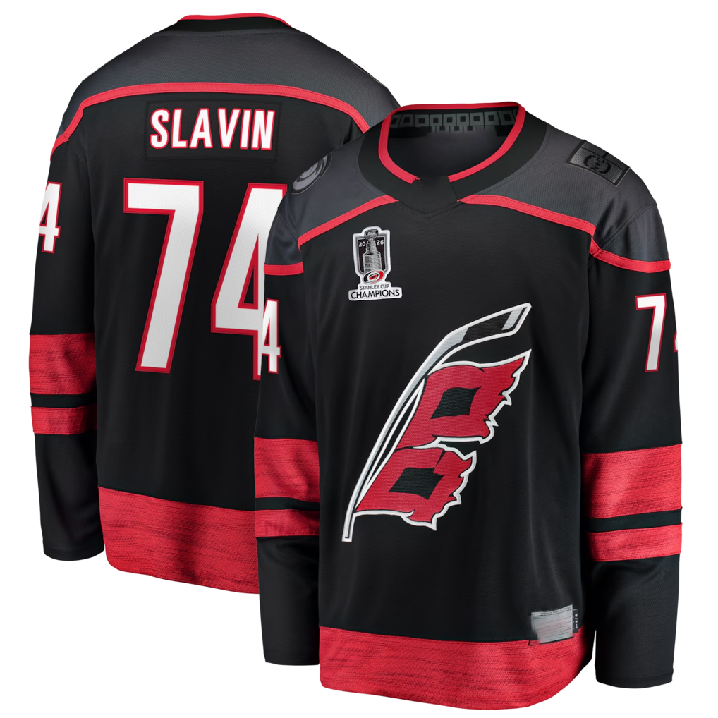Trusc C.Hurricanes #74 Jaccob Slavin Black 2026 Stanley Cup Champions Home Breakaway Stitched Jerseys