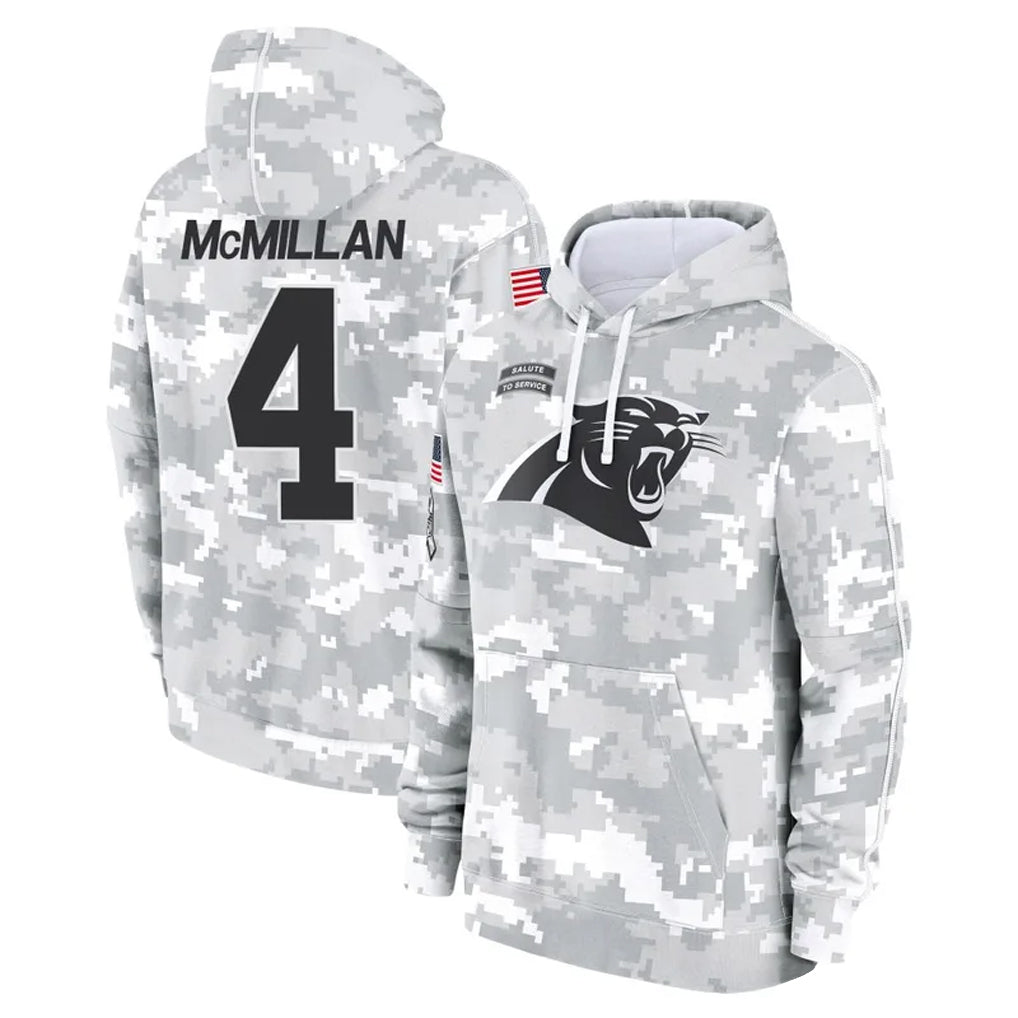 Trusc C.Panthers #4 Tetairoa McMillan Player Arctic Camo Salute to Service Limited Hoodies Stitched Jerseys