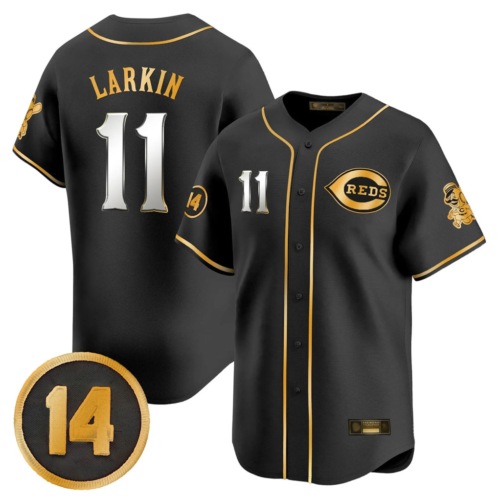 Trusc C.Reds #11 Barry Larkin Player Black-Gold Vapor Premier Limited Home Stitched Jerseys