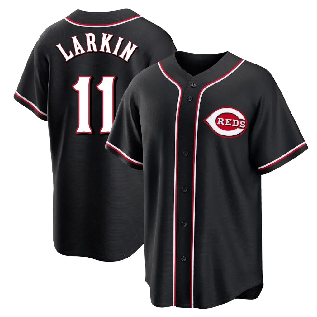 Trusc C.Reds #11 Barry Larkin Player Black Fashion Out Home Game Stitched Jerseys