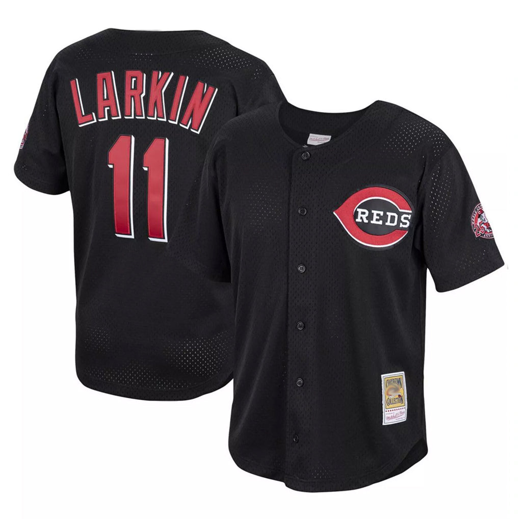 Trusc C.Reds #11 Barry Larkin Player Mitchell & Ness Black Throwback Cooperstown Mesh Game Stitched Jerseys