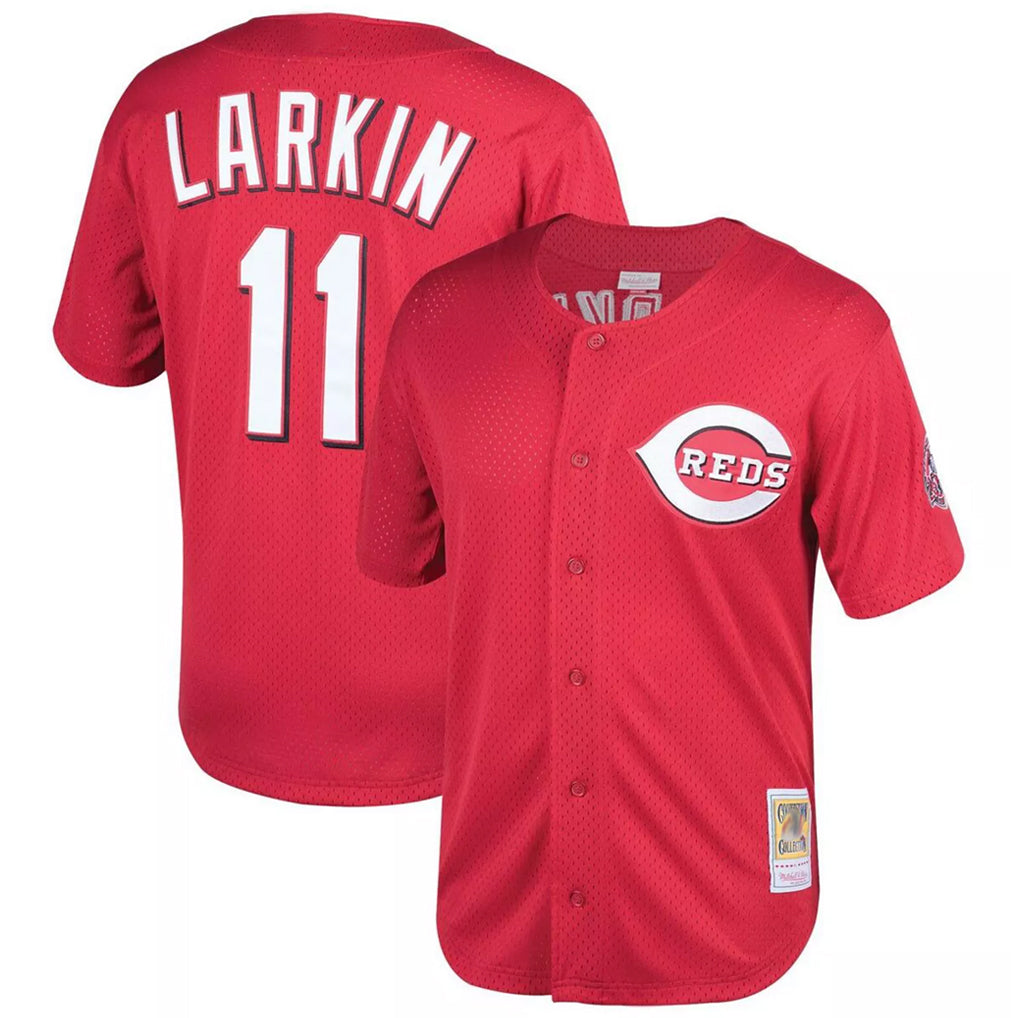 Trusc C.Reds #11 Barry Larkin Player Mitchell & Ness Red Throwback Cooperstown Mesh Game Stitched Jerseys